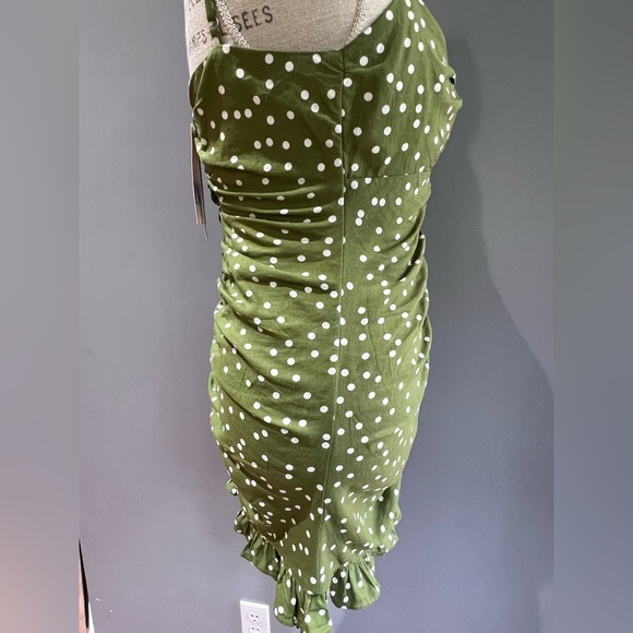 NWT ZARA Green Polka Dot Ruched Dress Sz Medium - Picture 3 of 8